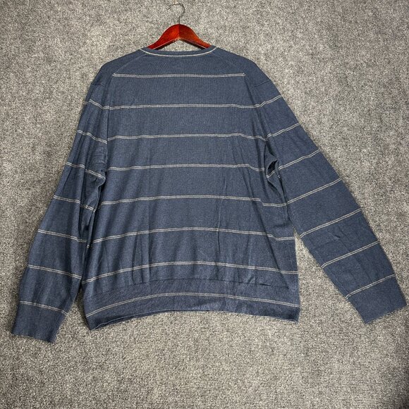 Banana Republic Sweater Mens XL Blue Stripe Luxury Blend Silk Cashmere Cotton - Picture 6 of 7
